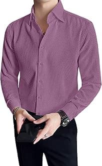 GRECIILOOKS Men's Formal Button Down Shirt – Slim Fit Shirt's for Men | Textured Long Sleeve Polycotton| Business & Meeting Ready (Available in Plus Size and Combo Pack of 2)