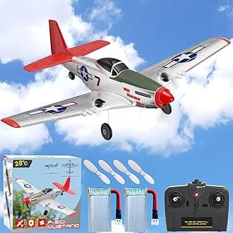 28℃ Remote Control Airplanes, 2.4Ghz 2CH RC Plane Toy Gift for Kids & Adults, P51 Mustang Remote Control Plane for Beginners with Gyro Stabilization System (RED)