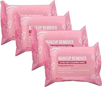 Air Jungles Makeup Remover Wipes 25 Count (Pack of 4), Alcohol-Free & Fragrance-Free, Extra Large Facial Towelettes for Face & Eyes, Removes Waterproof Makeup, Infused with Vitamin E