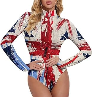 TAIZIYEAH British Flag Women's Mock Turtle Neck Long Sleeve Tops Bodysuit Jumpsuit 2XL