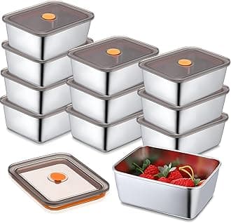 Layhit 10 Set Stainless Steel Food Containers with Lids Metal Marinating Snack Containers Box for Lunch, Leftovers, Dishwasher & Freezer Safe (18 oz)