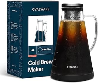 Airtight Cold Brew Iced Coffee Maker Pitcher (& Iced Tea Maker) with Spout – 1.5L/ 51oz Brewing Glass Carafe with Removable Stainless Steel Filter