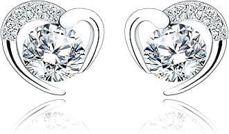 Silver Stud Earrings for Women, Stud Earrings White Gold Cubic Zirconia Heart Studs│Dainty Earrings Jewellery Gifts for Girls