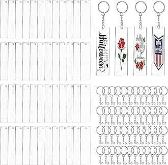 Acrylic Keychain Blanks,48 Sets of Clear Keychains Including Rectangle Clear Acrylic Ornament Blanks (2 x 8cm),Key Rings with Chain and Jump Rings for Vinyl Crafting DIY