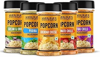 HARIBAS Combo Pack Of 5 Pop Corn Seasoning Powder | Tasty Powder 50 G Each Sprinkle On Maggie/French Fries | Cheddar Cheese Cream Butter & Onion Tomato Chilli Thai Pudina For Popcorn Nacho