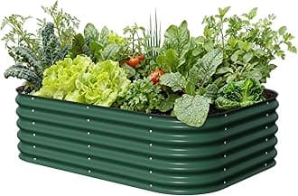 Aluzinc Raised Garden Bed Kits, 17" Tall 6 in 1 Modular Metal Raised Planter Bed for Vegetables Flowers Patio Ground Planter Box-British Green
