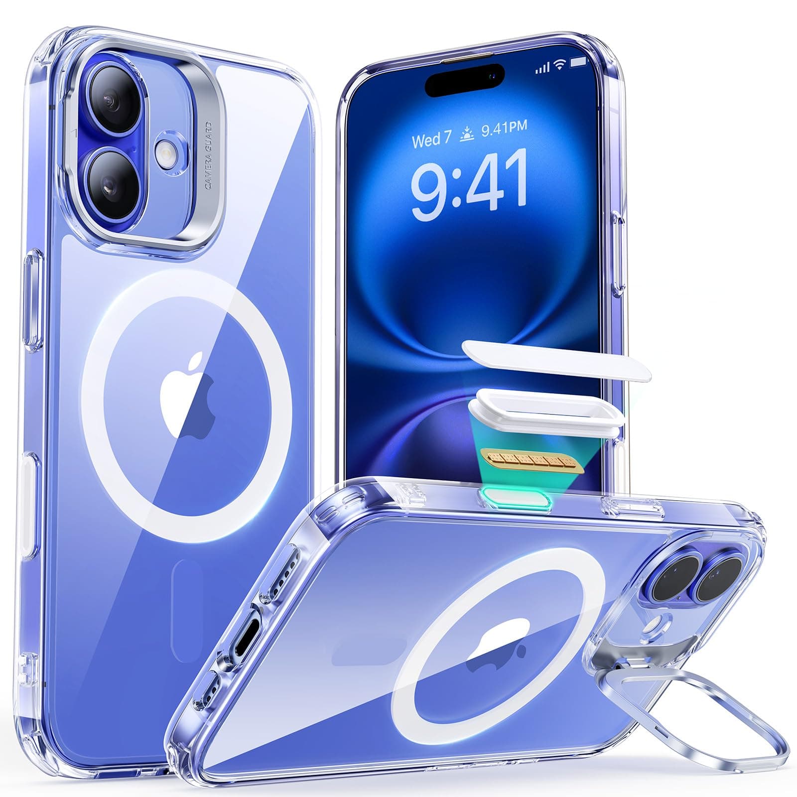 ESR for iPhone 16 Plus Case, Compatible with MagSafe, Military-Grade Protective Case, Built-In Stash Stand Phone Case, Classic Series, Clear