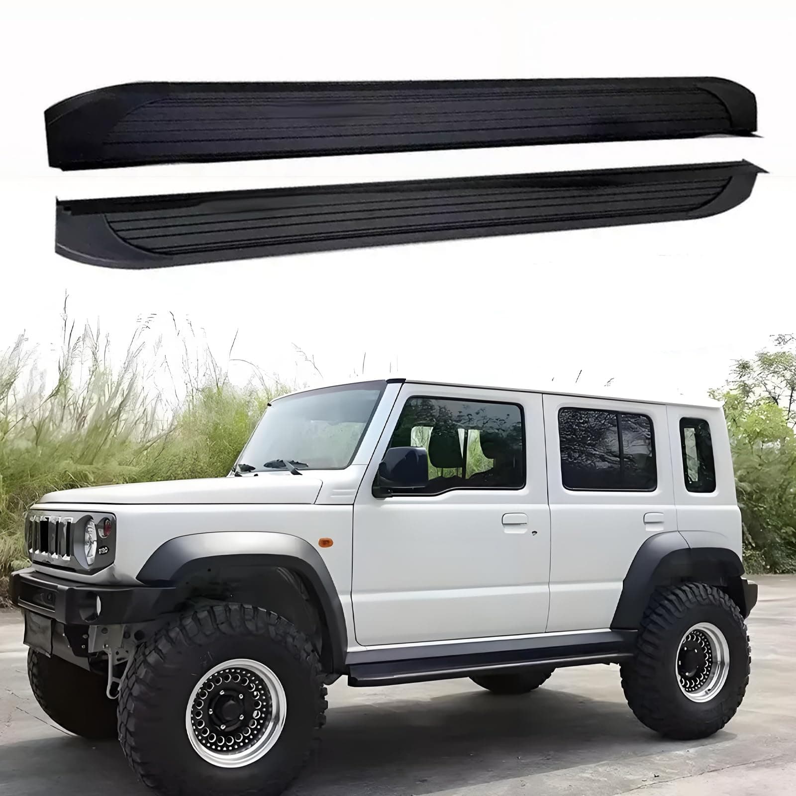 2Pcs Running Boards Side Steps Peals Nerf Foot Protector Bar Black with Brackets Fits for Jimny JB64 2019 2020 2021 2022 2023 2024 2025 (5 Door)
