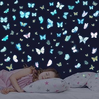 Glow in The Dark Butterfly Wall Decals，Glowing Luminous Butterfly Wall Stickers Colorful Removable self-Adhesive Butterfly Decals for Girls Bedroom Kids Baby Nursery Living Room Decoration