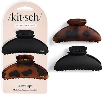 Kitsch Medium Hair Clips for Women, Strong Hold, Recycled Plastic Claw Clips for Thick Hair | Great for Updo, Half Up Hairstyle | Ideal Gifts for Women - 2pcs, Black and Tort