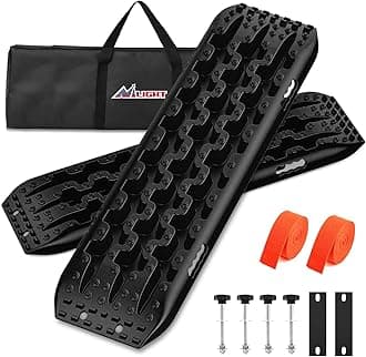 Nilight Recovery Off-road Traction Boards Emergency Tire Ladder Mats For 4WD 4X4 Mud Sand Snow with 2PCS Mounting kit Zipper Bag 2 leashes (Black)