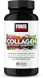 Force Factor Collagen Boosting Superfoods, Vegan Collagen Booster with Hyaluronic Acid, Biotin, Bamboo, Amino Acids & Vitamins for Hair, Skin, and Nails, Strengthener and Skin Supplement, 60 Capsules