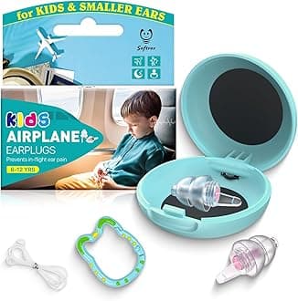 Kids Ear Plugs (6yrs +) with Cord, Reusable Airplane Ear Pressure Relief Earplug for Child Adult with Small Ear-canals, Ear Protection for Focus, Travel, Anxiety Stress, School, 25 dB Noise Reduction