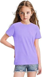 KEREDA Girls Shirts Short Sleeve Soft Cotton T-Shirts Plain Tees Tops Clothes for Kids