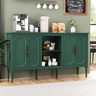 59" Buffet Sideboard Cabinet with 4 Doors, Mid Century Modern Storage Cabinet with Shelf, Decorative Accent Credenza, Vintage Green Console Table for Living Room, Kitchen, Dining Room