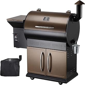 Z GRILLS Wood Pellet Grill & Smoker with Upgraded Cart, 700 sq. in, Grill Master Essential 8-1 bbq grill- Grill, smoke, bake, roast, sear, braise, barbeque or char-grill (Black and Bronze)