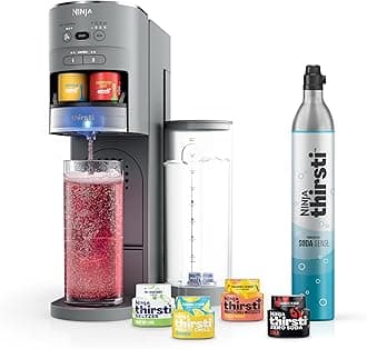 Ninja Thirsti Drink System, Soda Maker, Create Unique Sparkling & Still Drinks, Personalize Size & Flavor, Carbonated Water Machine, 60L CO2 Cylinder & Variety of Flavored Water Drops, Gray WC999AMZ