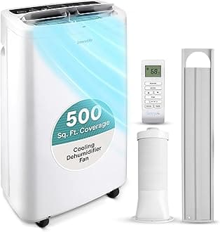 Small Air Conditioner Portable 14,000 BTU with Built-in Dehumidifier - Portable AC unit for rooms up to 650 sq ft - Remote Control, Window Mount Exhaust Kit