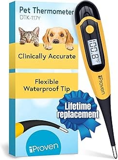 iProven Dog & Cat Thermometer for Accurate Fever Detection, Comfortable Flexible Tip, Waterproof Pet Thermometer, Fast Readings in 20 sec, Whelping and Veterinary Supply, DTK-117Y
