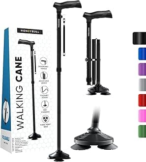 Walking Cane for Men & Women - Foldable, Adjustable, Collapsible, Free Standing Cane, Pivot Tip, Heavy Duty, with Travel Bag | Walking Sticks, Folding Canes for Seniors & Adults