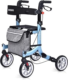 Rollator Walkers for Seniors-Folding Rollator Walker with Seat and Four 8-inch Wheels-Medical Rollator Walker with Comfort Handles -Lightweight Aluminium Frame