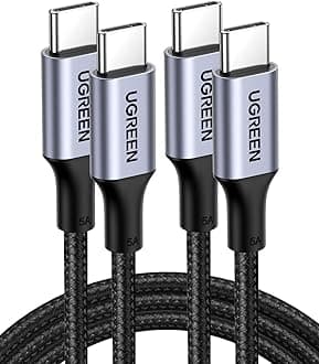 UGREEN USB C to USB C Cable, 100W 2-Pack USB C Charger Cable for iPhone 17/17 Air/17 Pro/17 Pro Max/16, MacBook Pro, iPad Pro, Dell XPS, Samsung Galaxy S25/S24/S23 Ultra, Switch, Pixel, 3.3FT Black