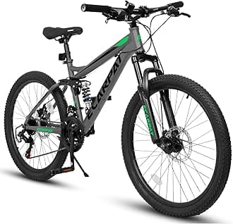 Ecarpat Mountain Bike 24 26 27.5 Inch, Dual Full Suspension Mens Womens Bike, 21 Speeds Dual Disc Brake Carbon Steel Bike, Boys Mens Mountain Bike for School Work Summer Camping, Birthday Gift Choice
