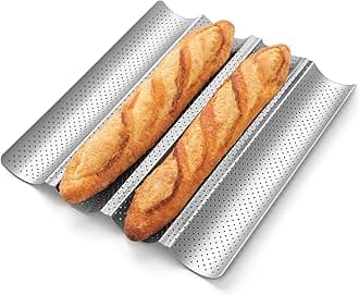 Baguette Bread Pan, Premium Nonstick Perforated Baguette Pan for French Bread Baking, 4 Loaves Baguette Baking Tray for Sourdough, Italian Bread, Perfect for Creating Crisp Golden-Brown Crust