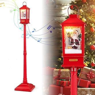 5.1 ft Christmas Streetlamp, Sound-Activated Spinning Streetlight Decoration with Warm White LED Lights, Music, Snowy Effects & Santa Scene, Musical Christmas Lamp Post for Porch, Indoors