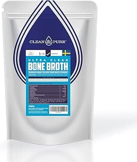Clean & Pure Bone Broth Powder 800g | Sourced from Sweden | UK Lab Tested Bone Broth Protein Powder | Grass Fed Beef Bone Broth | 80 Servings