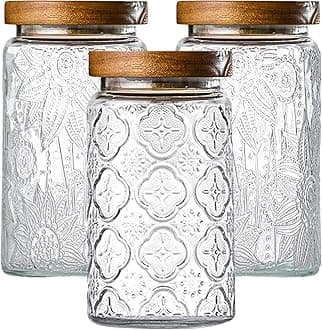 Adodeen 3-Pack 32oz Glass Jar With Airtight Lid,Kitchen Canisters For Countertop,Coffee Sugar Container Set,Pantry Glass Storage Containers For Flour,Candy,Loose Tea,Snack jar