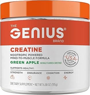 Genius Creatine - Ultra Pure Creatine Monohydrate Plus Nootropics Including Beta Alanine and AstraGin for Improved Absorption, Strength, and Performance - Green Apple, 25 Servings