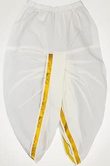 Kerala Cotton Kasavu Mundu Dhoti for Boys, Offwhite with Golden Border, Traditional Mundu (Offwhite)