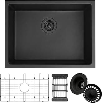 MONSINTA 23 Inch Matte Black Bar Sink, Undermount, Granite Composite, Single Bowl, 23.5" x 17.75" x 8"