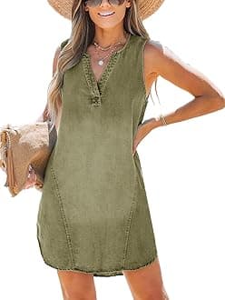 CUPSHE Women's Denim Mini Dress Jean Dresses V Neck Sleeveless Casual Summer Outfits 2025 Trendy