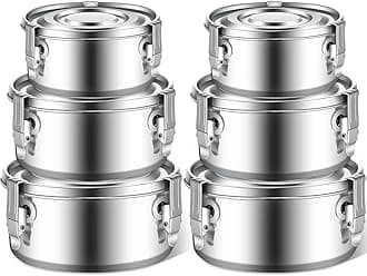 Zopeal 6 Pcs Stainless Steel Food Storage Containers with Lid Bento Lunch Boxes Reusable Metal Flat Canisters for Camping Trips Picnic Snacks Soups Salads Leftovers, 3 Sizes (22oz, 34oz, 54oz)