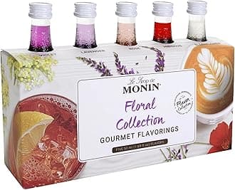 Monin - Gourmet Flavorings Floral Collection, Great for Cocktails, Lemonades, Teas, & Sodas, Gluten-Free, Dairy-Free, (Violet, Lavender, Rose, Hibiscus, & Elderflower) | 50 ml Per Bottle