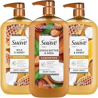 Suave Body Wash Variety Bundle – Milk & Honey 2-Pack & Cocoa Butter Shea, Gentle & Moisturizing Body Washes with Vitamin E, 30 Oz Ea (3 Piece Set)