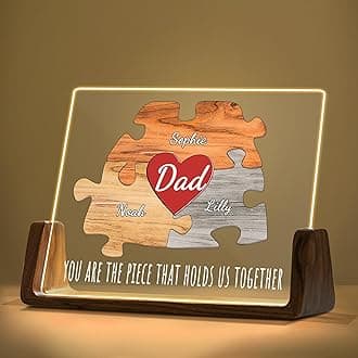 Fathers Day Personalized Gifts, Dad Gifts from Daughter Son, Personalized Night Light with Acrylic Plaque, Custom Gift for Dad Grandpa Husband Christmas Birthday Personalized Photos Gifts