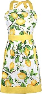G2PLUS Lemon Cotton Women's Kitchen Apron Adjustable Cooking Baking Garden Chef Apron with Pocket Great Gift for Wife Ladies Lovely Lemon Tree Floral