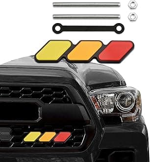 Grille Decor Badge, 3-Color Upgrade Emblem, Grille Insert Trims, Tri-Color Grille Badge Emblem Car Decoration Accessories Fit for Most Vehicles (Yellow Orange Red)
