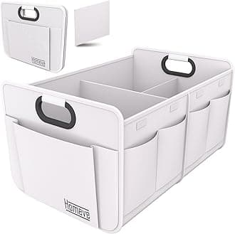 Homeve Car Trunk Organizer, Car Storage, Reinforced Handles, Collapsible Multi-Compartment Car Organizers (White, 2 Compart)