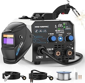 AZZUNO Flux MIG Welder 135A with Auto Darkening Welding Helmet, 110V 3 in 1 Welder Machine with Flux Core Gasless MIG/Lift TIG/Stick Welding Machine, Portable Wire Feed Welder