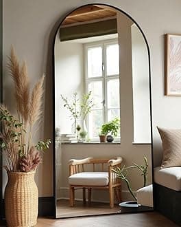 Arched Full Length Mirror, Floor Mirror with Stand, 38"x77" Large Wall Mirror Full Length, Body Floor Mirror, Wall Mounted Mirror for Bedroom, Black
