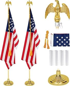 Hicarer 2 Set Metal Telescoping Indoor Flag Pole with Base and Eagle Topper, Independence Day Veteran Day Portable Flag Pole Kit American Heavy Duty Aluminum Us for Office School (6 ft)