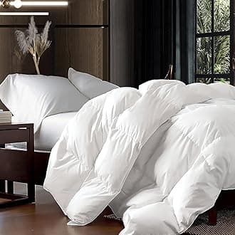 Luxurious Oversized Super King 120" x 120" Size Goose Down Fiber Waterfowl Feather Fiber Comforter Duvet, 100% Egyptian Cotton Cover, 90 oz. Fill Weight, Baffle Box Design, White Solid