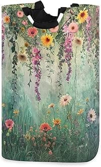 xigua Watercolor Pastel Flowers Large Laundry Hamper with Handle, Foldable Clothes Hamper Collapsible Storage Basket for Toys and Clothes Organization in Bedroom, Bathroom, and Laundry Room