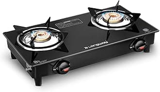 Longway Furn Glass Top, 2 Burner Manual Ignition Glass Gas Stove (Black, ISI Certified, 2 Years Warranty)