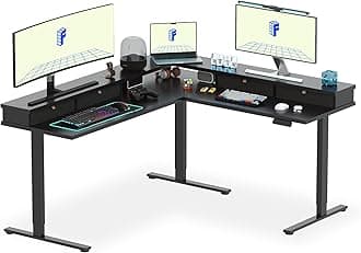 FLEXISPOT71'' Large L Shaped Standing Desk Electric Corner Table with Shelf, 4 Storage Drawers, Adjustable Computer Workstation for Home, Office, Game, Studio, Black Top + Black Frame