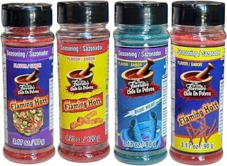Flaming Hot Flavored Chili Powder Pack of 4 Bottles (Tost,Flaming Hot,Takiblu, Takihot)